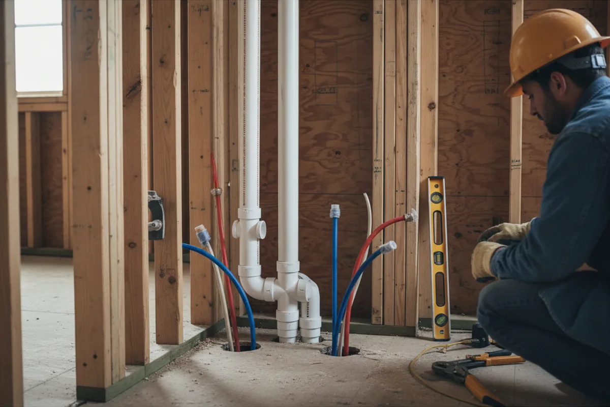 Drain and supply rough-in during Sump Pump Repair in Snow Shoe